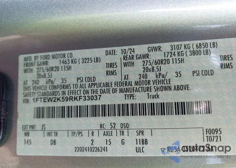 2024 Ford F-150 Stx из США, поврежденный, VIN 1FTEW2K59RKF33037